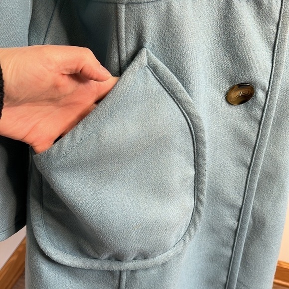 Vtg Plaid Reversible Women's Medium Trench Coat Robin Egg Blue Rockabilly Retro - Picture 9 of 15